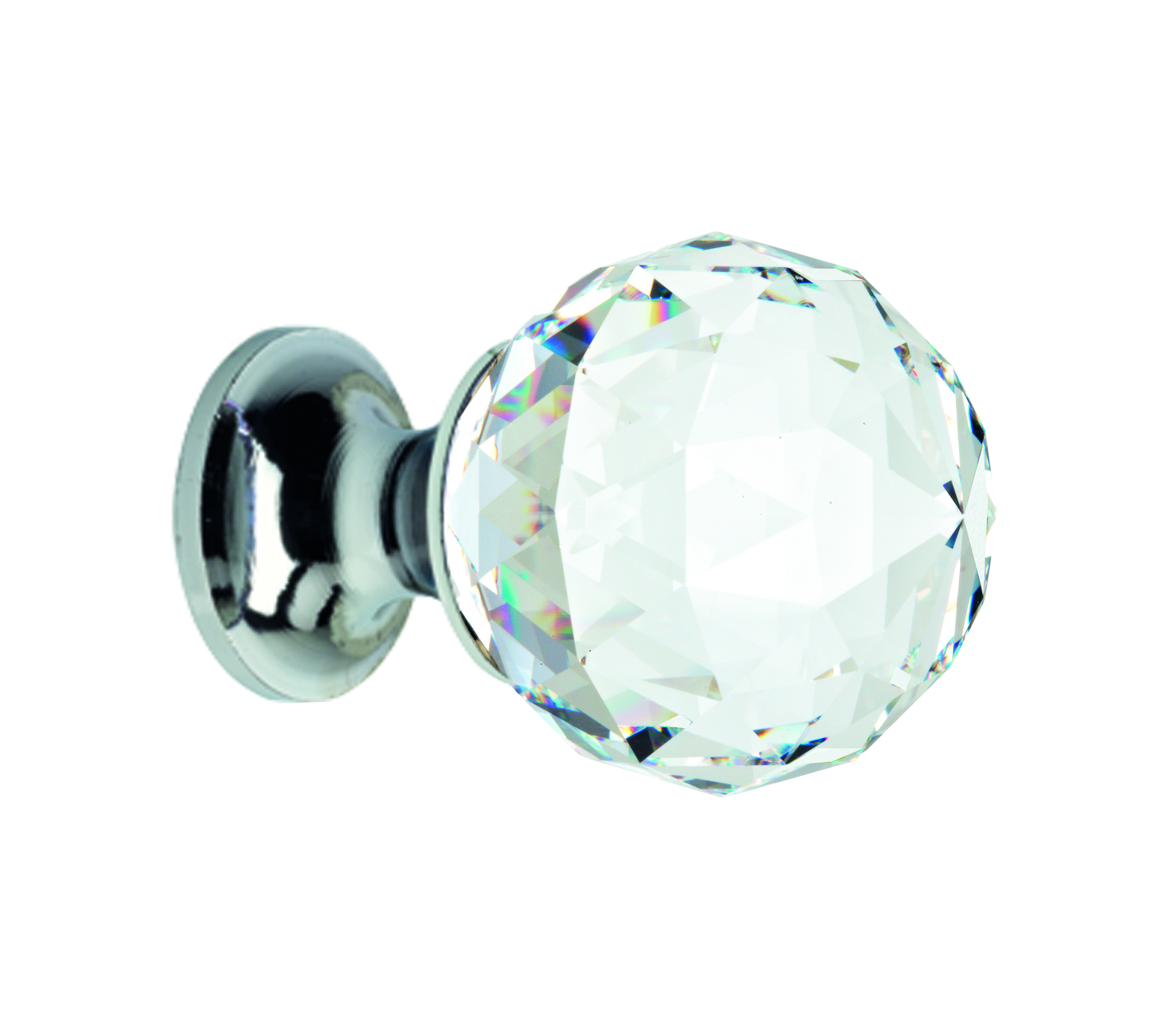 Pomolo crystal tondo d. 20 cromo lucido / sw trasp