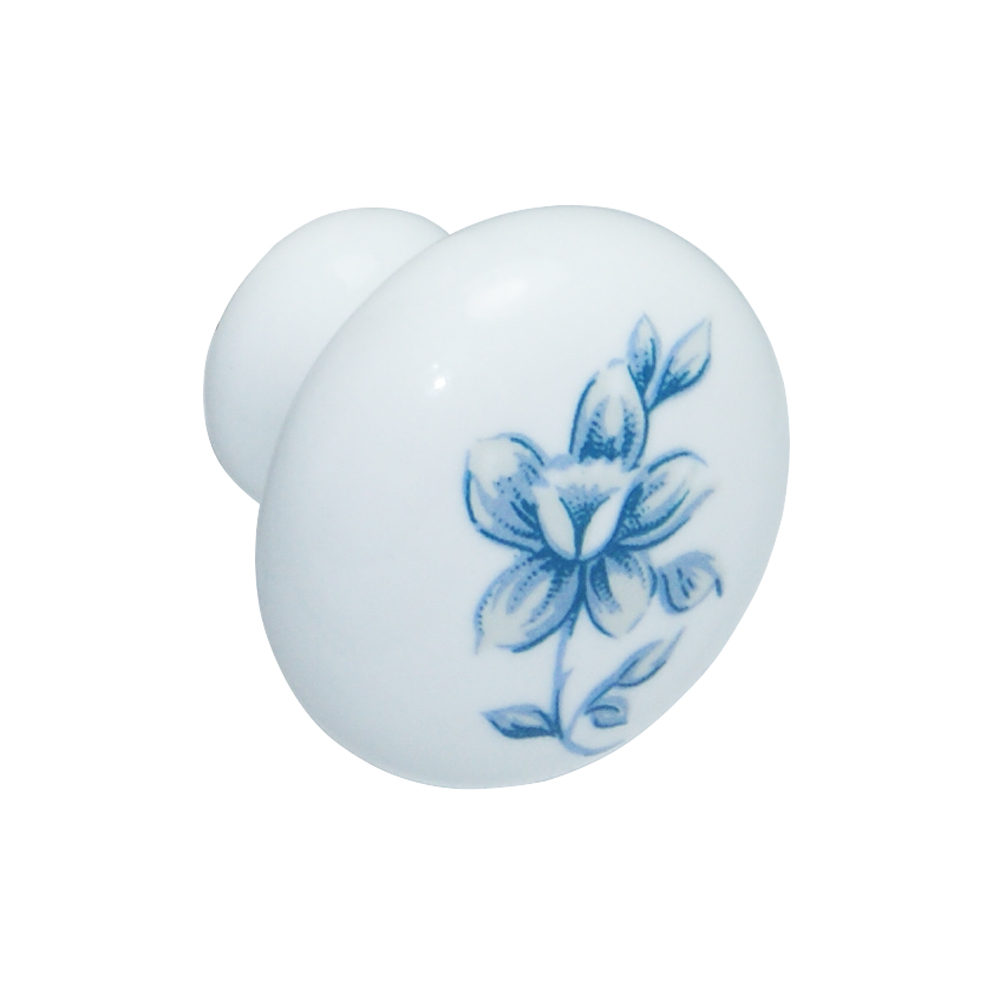 Pomolo d. 30 mm porcellana bianca fiore azzurro