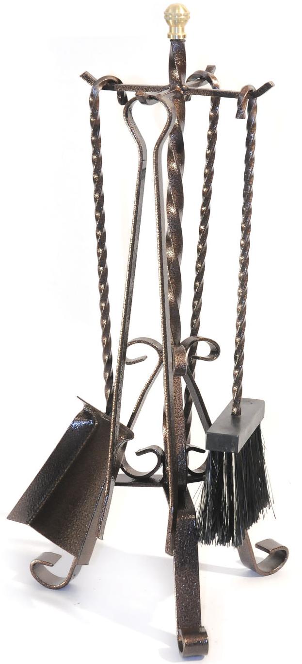 Set attrezzi per camino completo di 4 utensili in ferro battuto 58 cm nero