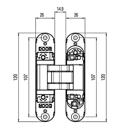 Cerniera invisibile reg 7 fulcri 180° cromo lucido