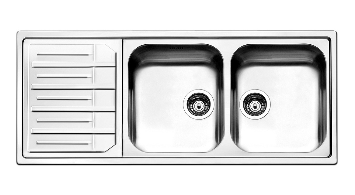 Lavello cucina 2 vasche con gocciolatoio sinistro in acciaio inox apell melodia 116x50 cm