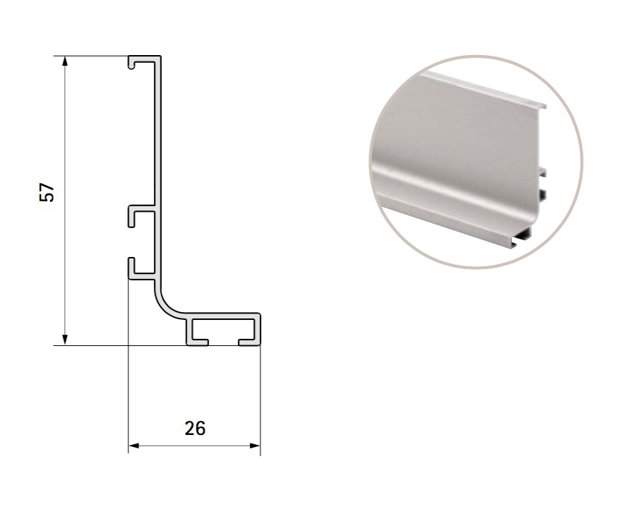 Gola classica orizzontale sottotop anodizzato lucido 4,2 mt