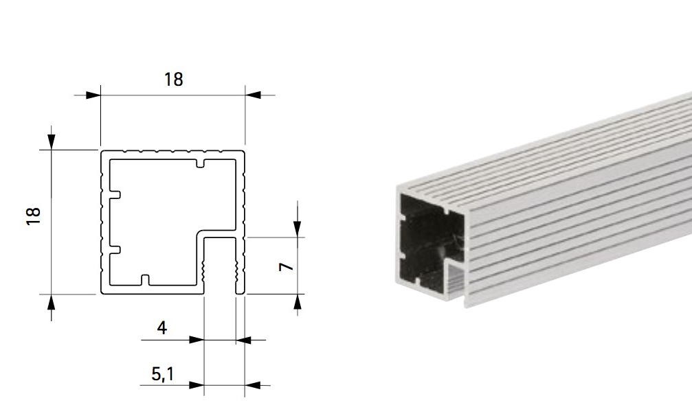Profilo alluminio 18x18 mm per catena (4,6 mt)