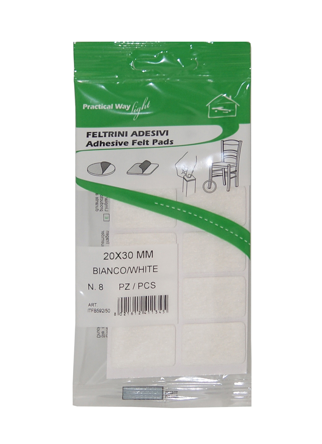 Feltrini rettan. 20x30 mm sp. 3,5 mm bianco (8 pz)