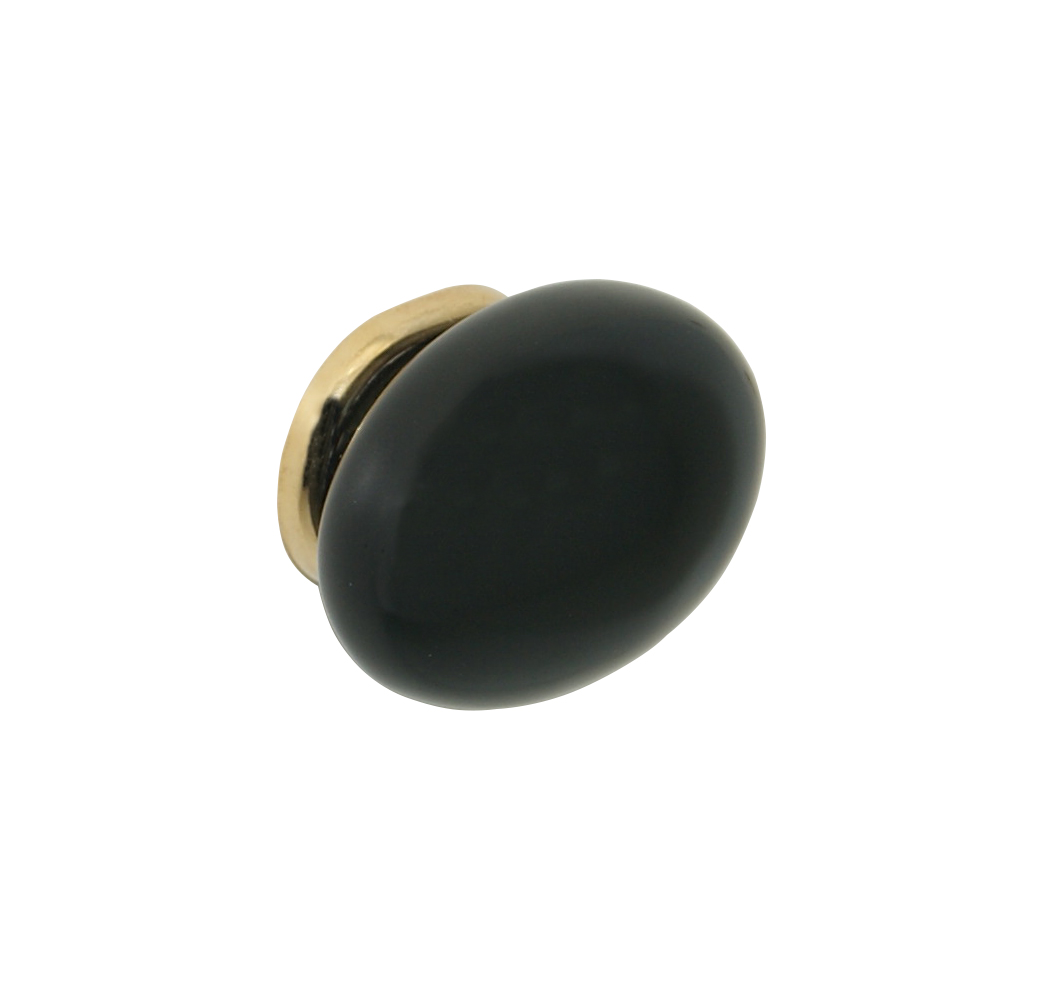 Pomolo sasso ovale 39x28 nero lucido d. oro lucido