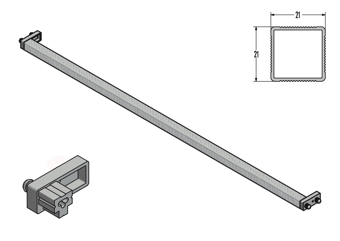 Profilo sottotop anter. 900 / 21x21 mm alluminio