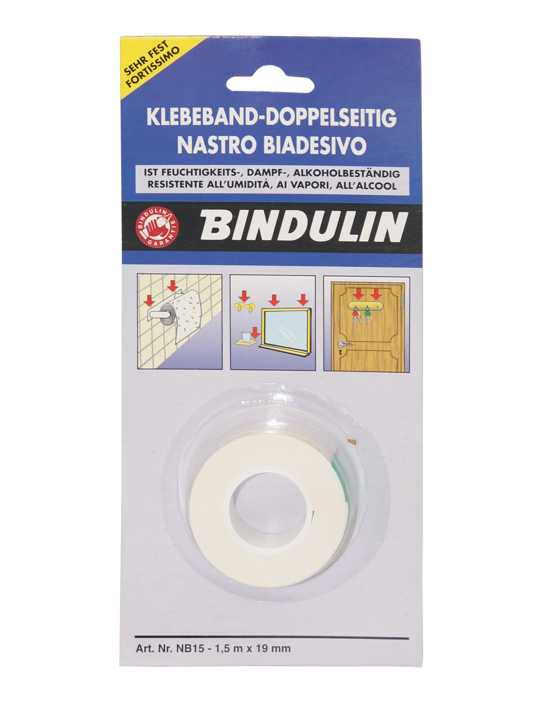 Bindulin - nastro biadesivo forte 19 mm x 1,5 mt