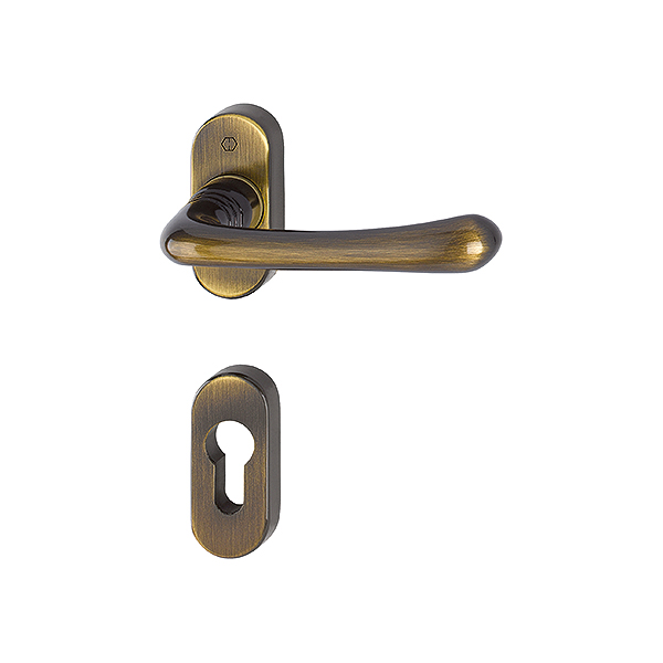 Maniglia Hoppe Lisboa con rosetta e bocchetta ovale foro yale 29x68 mm ottone bronzato per porte da interni