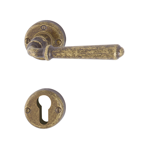 Maniglia Hoppe Elba con rosetta e bocchetta tonda foro yale diametro 44 mm bronzato antiqua per porte da interni