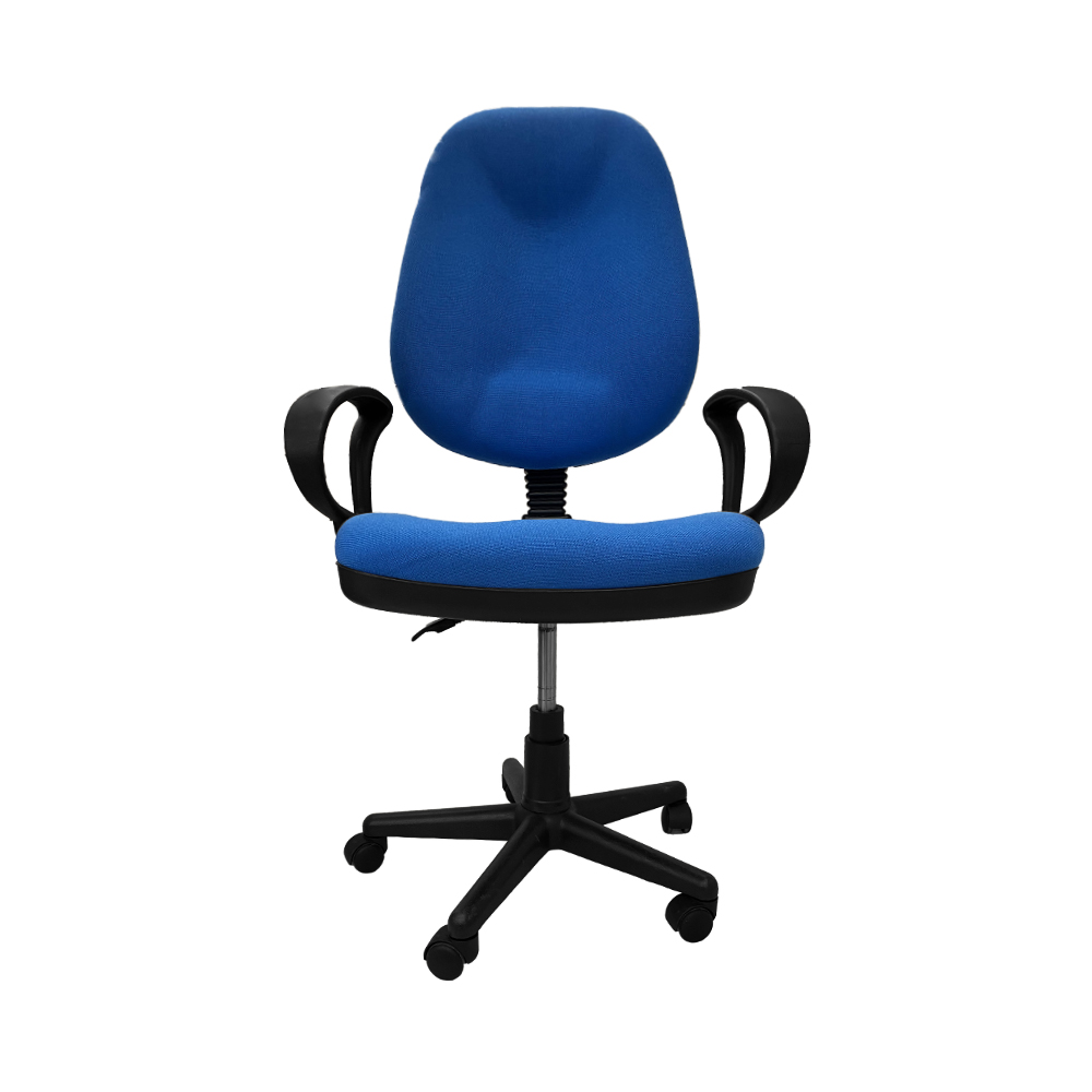 Sedia ufficio regolabile con schienale imbottito e braccioli blu