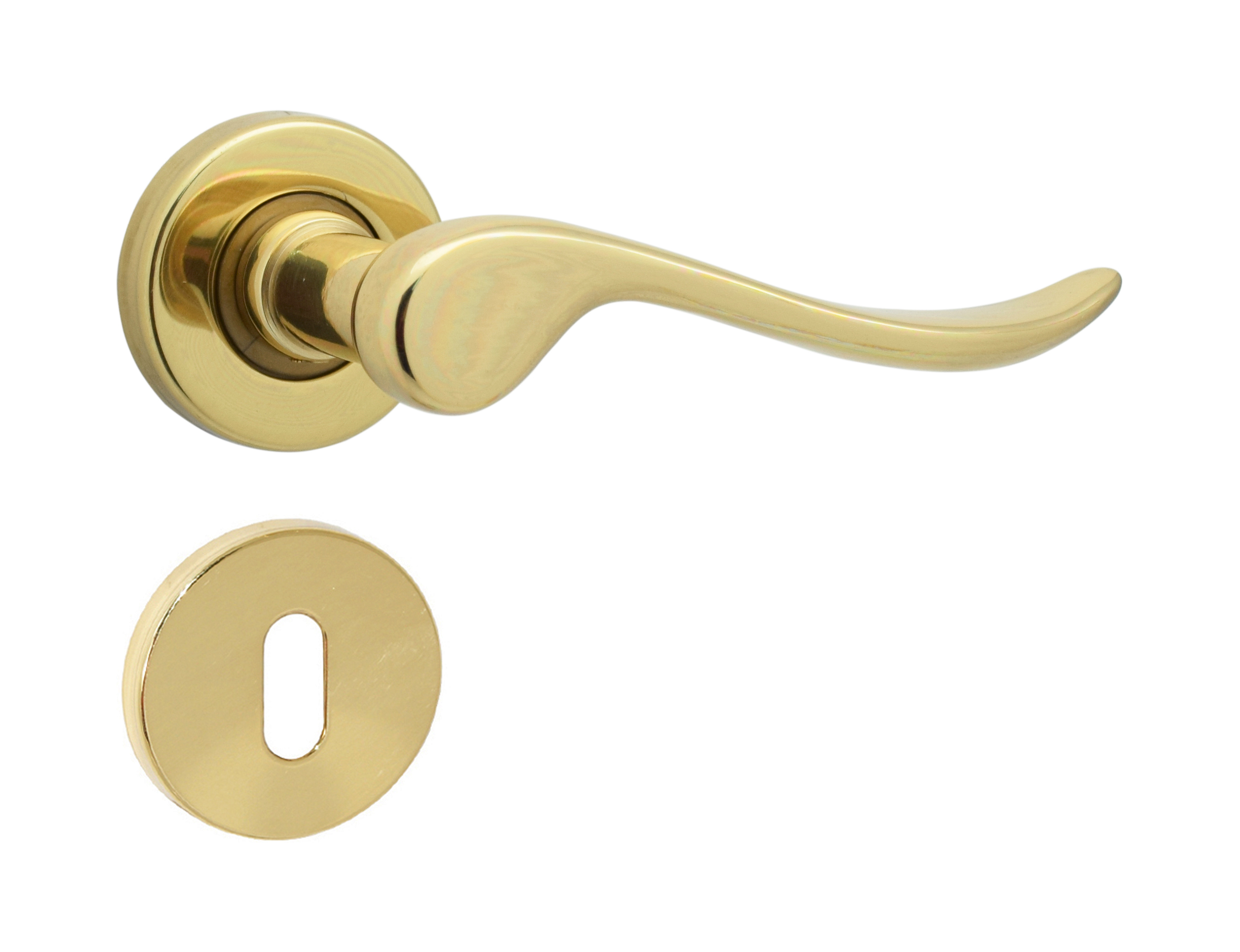 Maniglia Debora porte interne con rosetta bocchetta tonde foro patent oro lucido
