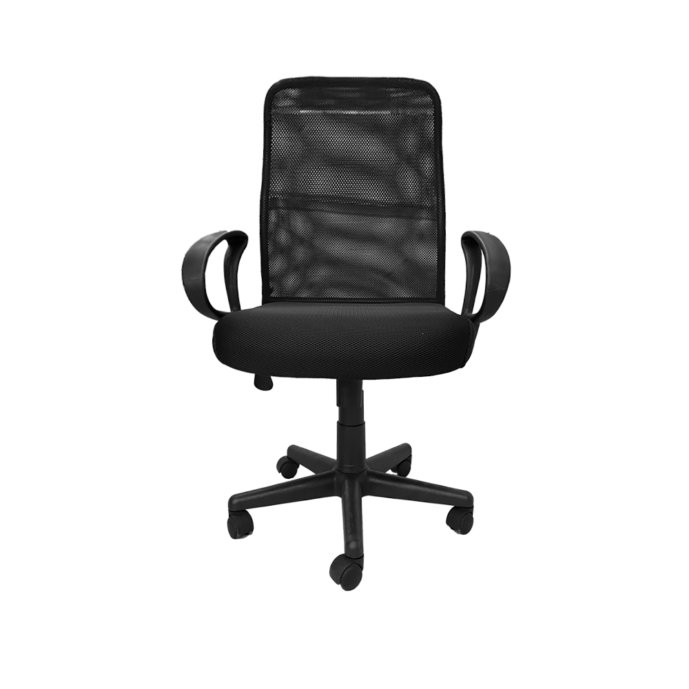 Sedia ufficio regolabile con schienale basso retato e braccioli nero