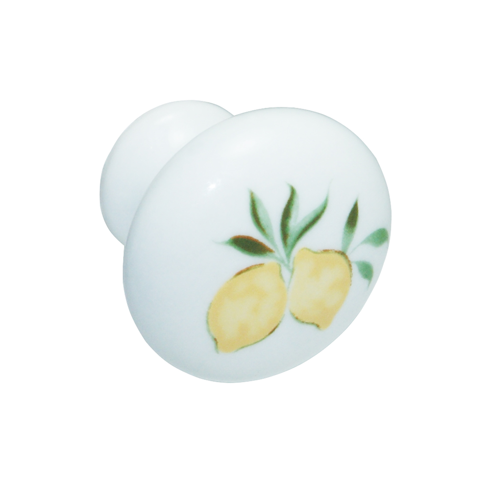 Pomolo d. 36 mm porcellana bianca dec. limoni