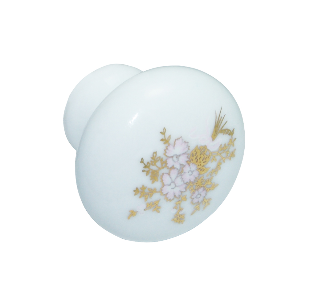 Pomolo d. 30 mm porcellana bianca fiore oro-rosa