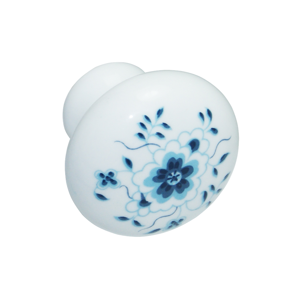 Pomolo d. 36 mm porcellana bianca fiore blu