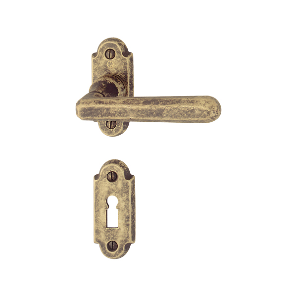 Maniglia Hoppe Basel con rosetta e bocchetta sagomata 32x73 mm ottone bronzato antiqua per porte da interni