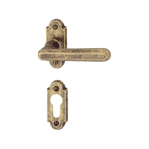 Maniglia Hoppe Basel con rosetta e bocchetta sagomata foro yale 32x73 mm ottone bronzato antiqua per porte da interni
