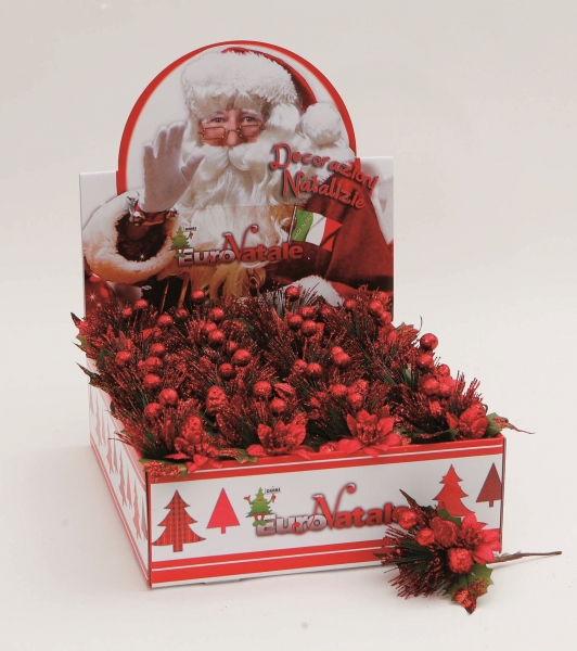 Rametto stella di natale 16 cm decorazione natalizia con bacche rosso