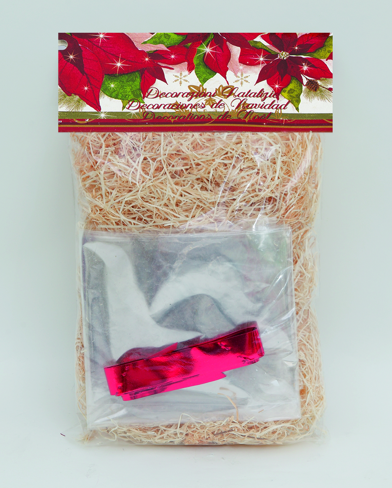 Paglia per decorazioni natalizie gr.200 con fiocco e foglio di cellophane 10cm