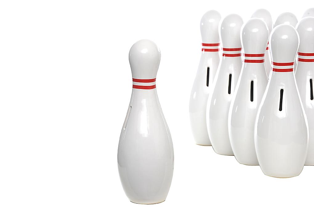 Salvadanaio birillo da bowling in ceramica