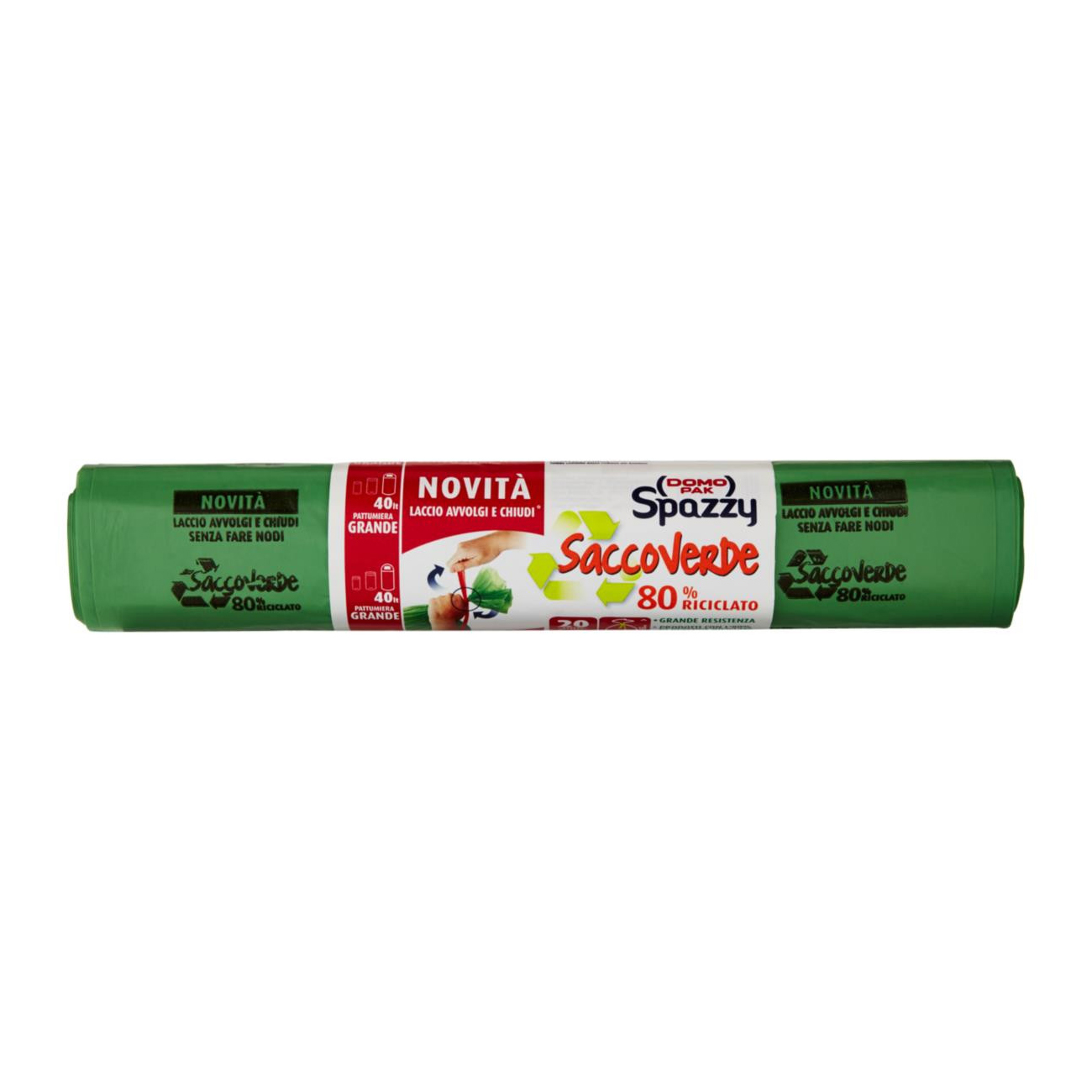 Sacco spazzatura immondizia verde 40 lt con laccio - 55x65 cm - 20 pz