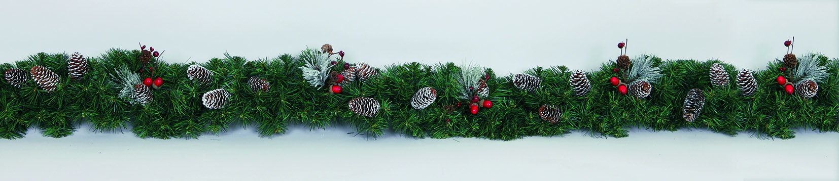 Festone ghirlanda di Natale 2 metri verde decorato con pigne e bacche