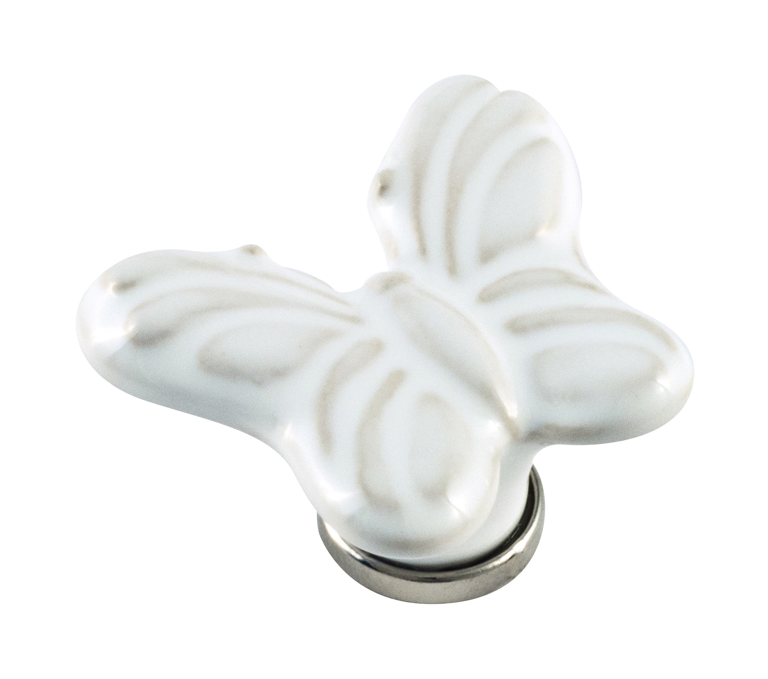 Pomolo butterfly 45x50 p. bianco / nickel lucido