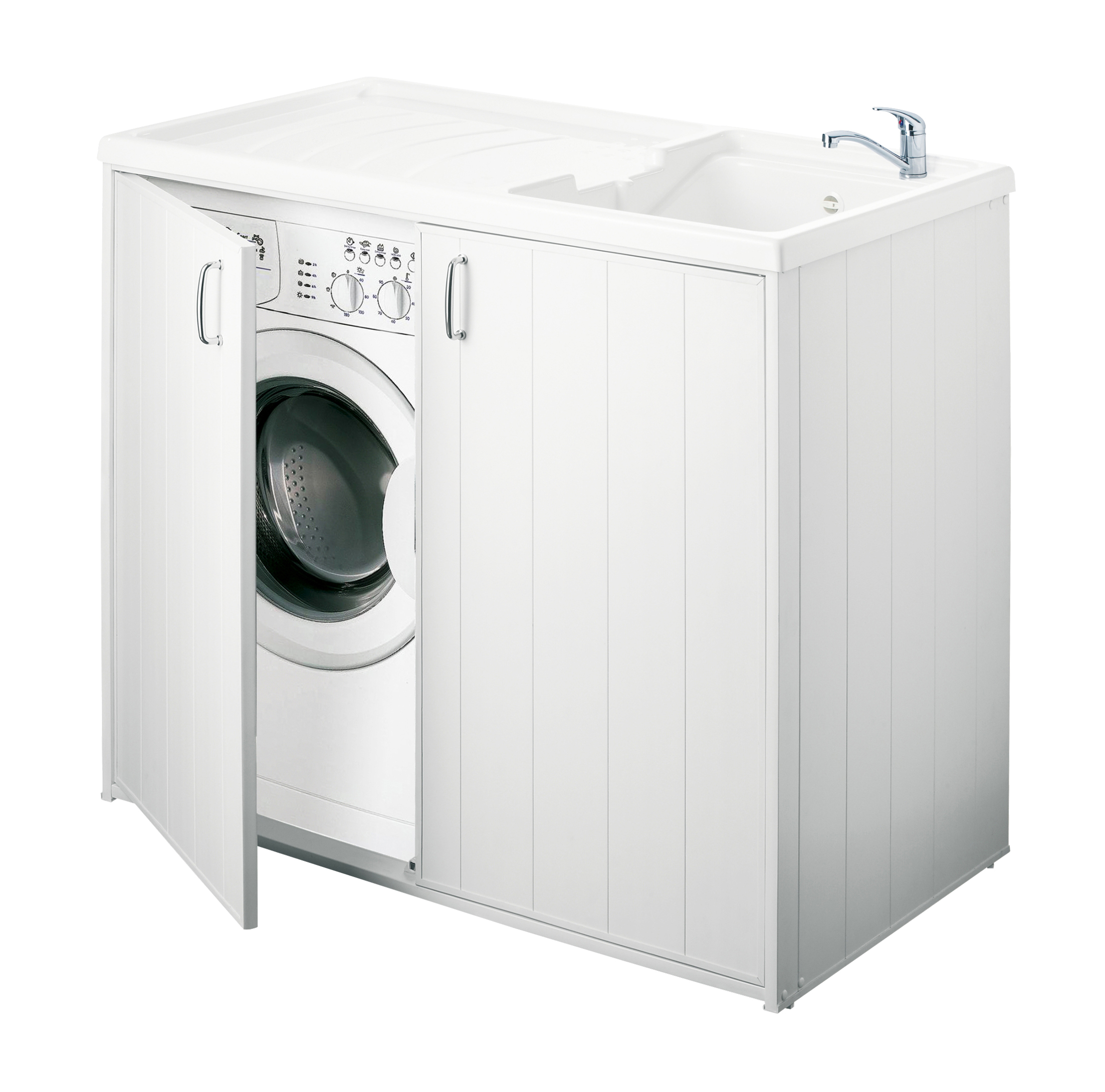 Mobile lavatoio copri lavatrice reversibile bianco Negrari con ante 109x60x92 cm