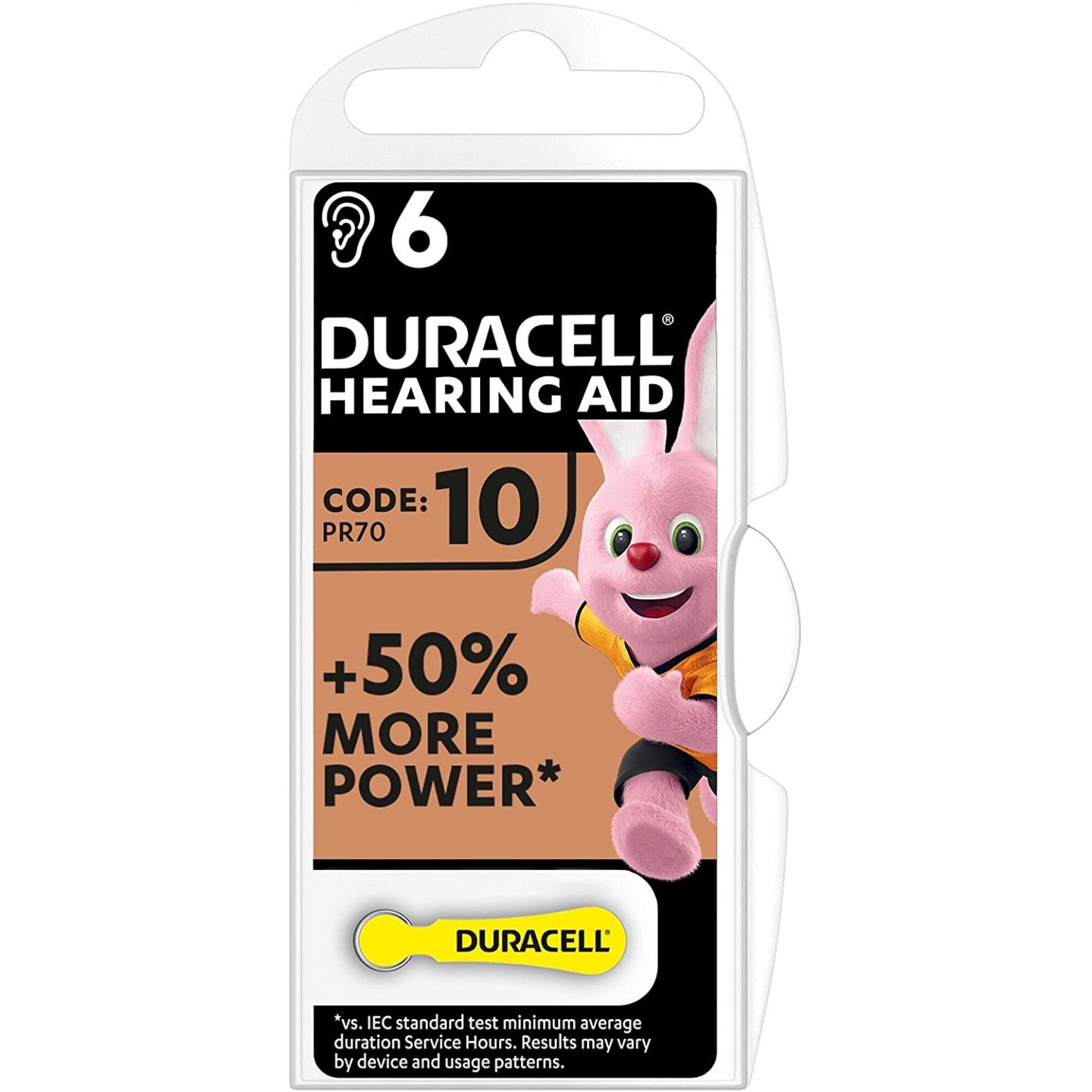 Batterie per apparecchi acustici Duracell Easytab formato 10 giallo 6pz