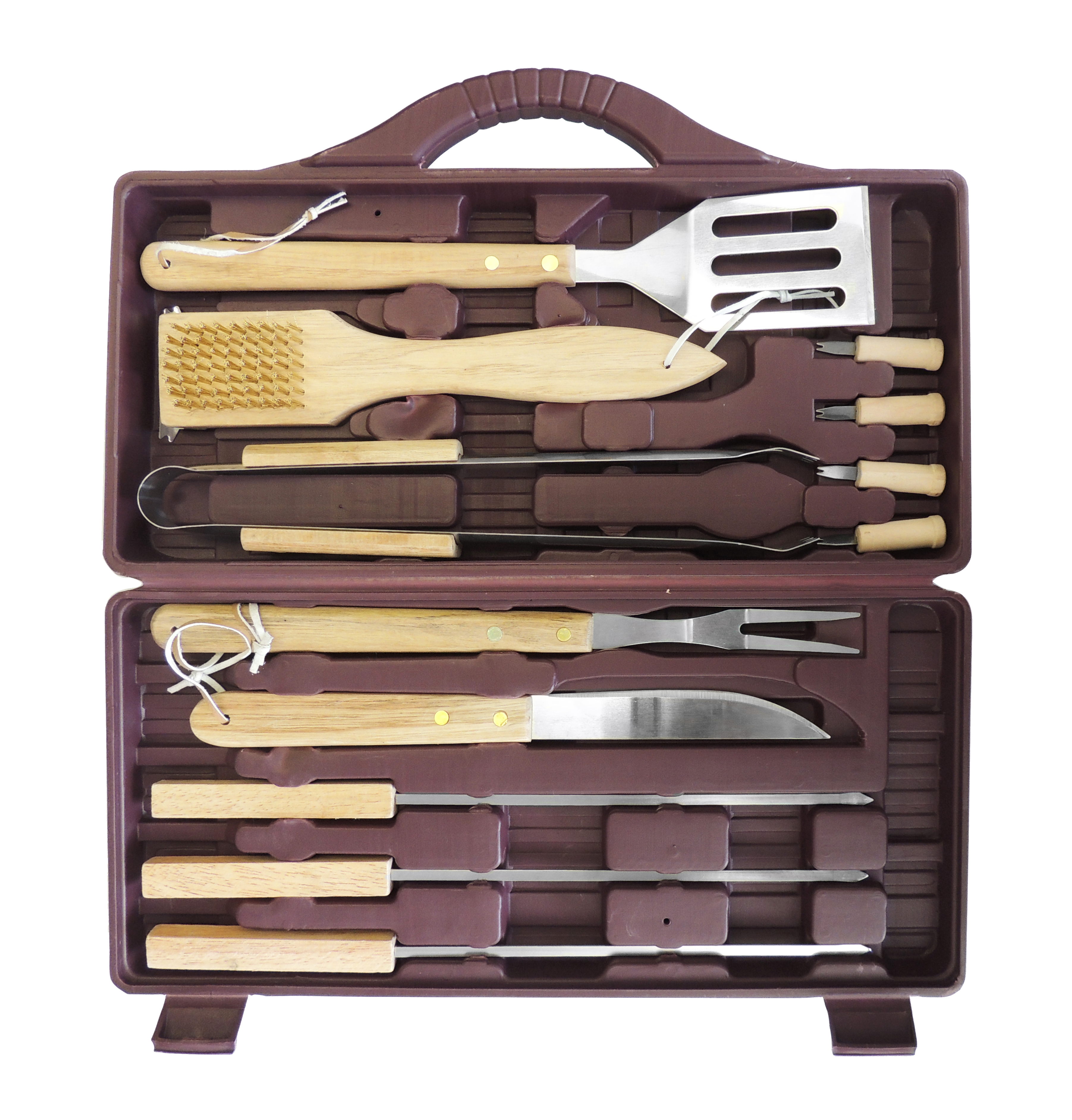 Set 12 utensili accessori per barbecue bbq in metallo / legno + valigetta