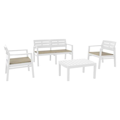 Salottino da esterni java bianco con due sedie divanetto e tavolino cuscineria inclusa