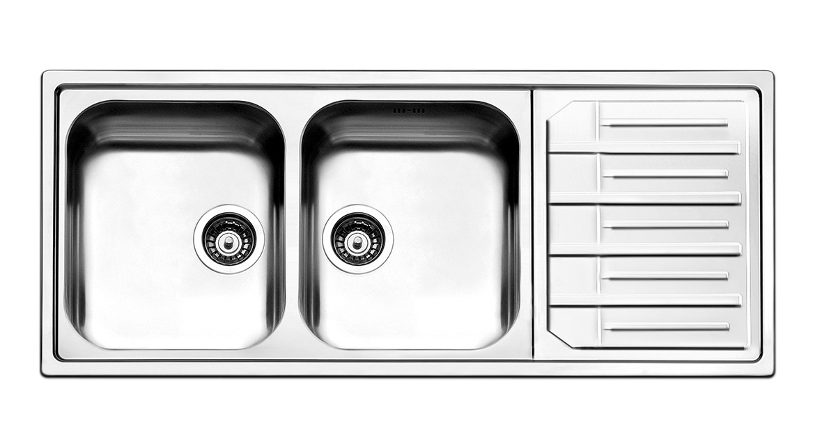 Lavello cucina 2 vasche con gocciolatoio a destra inox Apell Melodia 116x50 cm