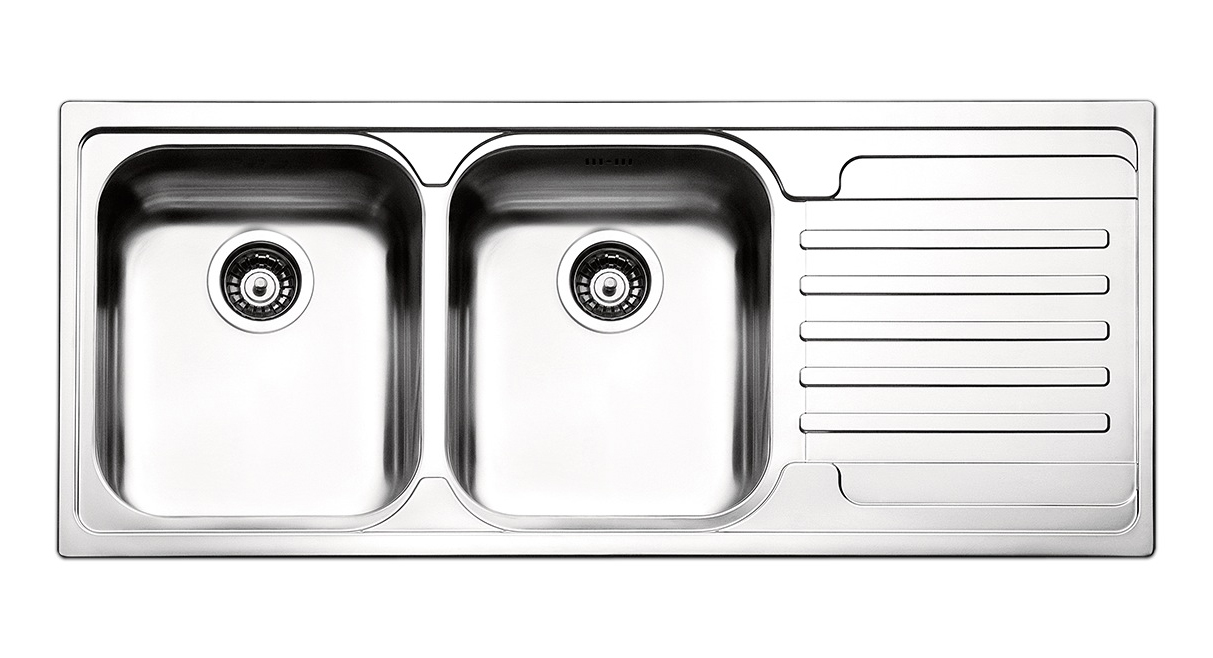 Lavello 2 vasche con gocciolatoio a destra acciaio inox Apell Venezia 116x50 cm 