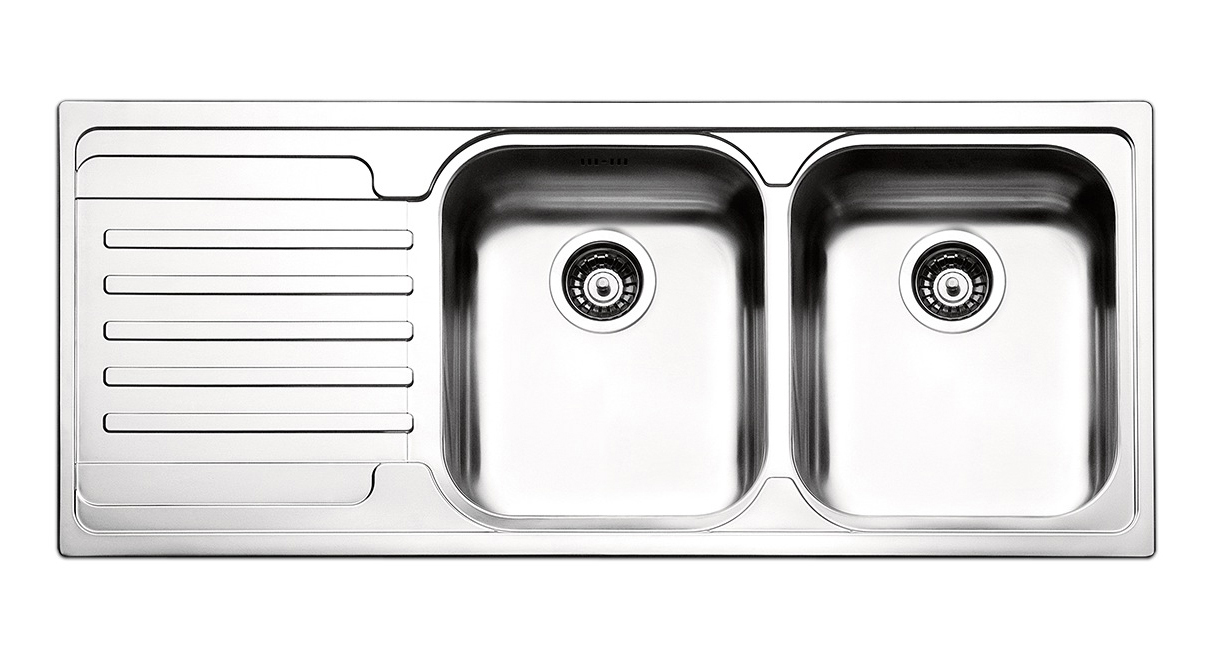 Lavello 2 vasche con gocciolatoio a sinistra acciaio inox Apell Venezia 116x50 cm 