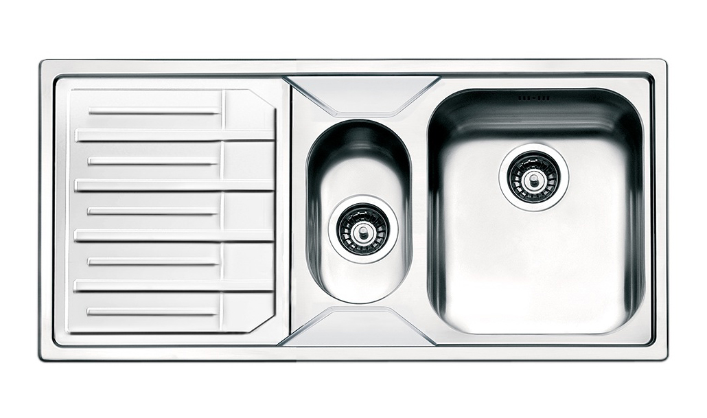 Lavello cucina 2 vasche con gocciolatoio a sinistra in acciaio inox apell melodia 100x50 cm