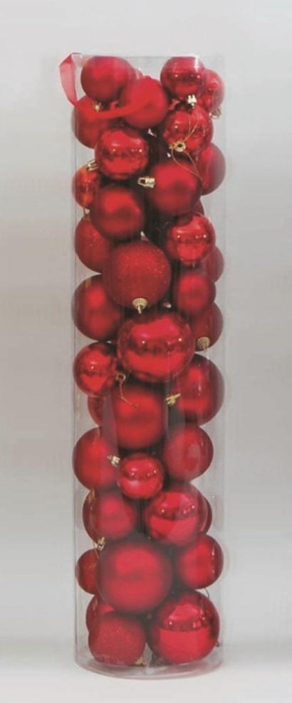 Palline albero di Natale confezione da 42 pezzi rosso assortiti