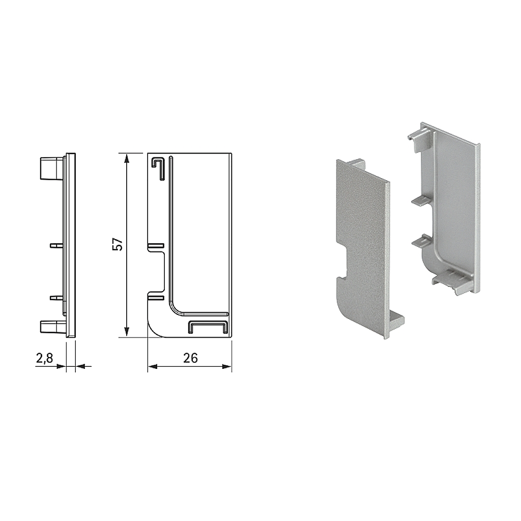 Set terminali interni L per gole cromo (2 pz)