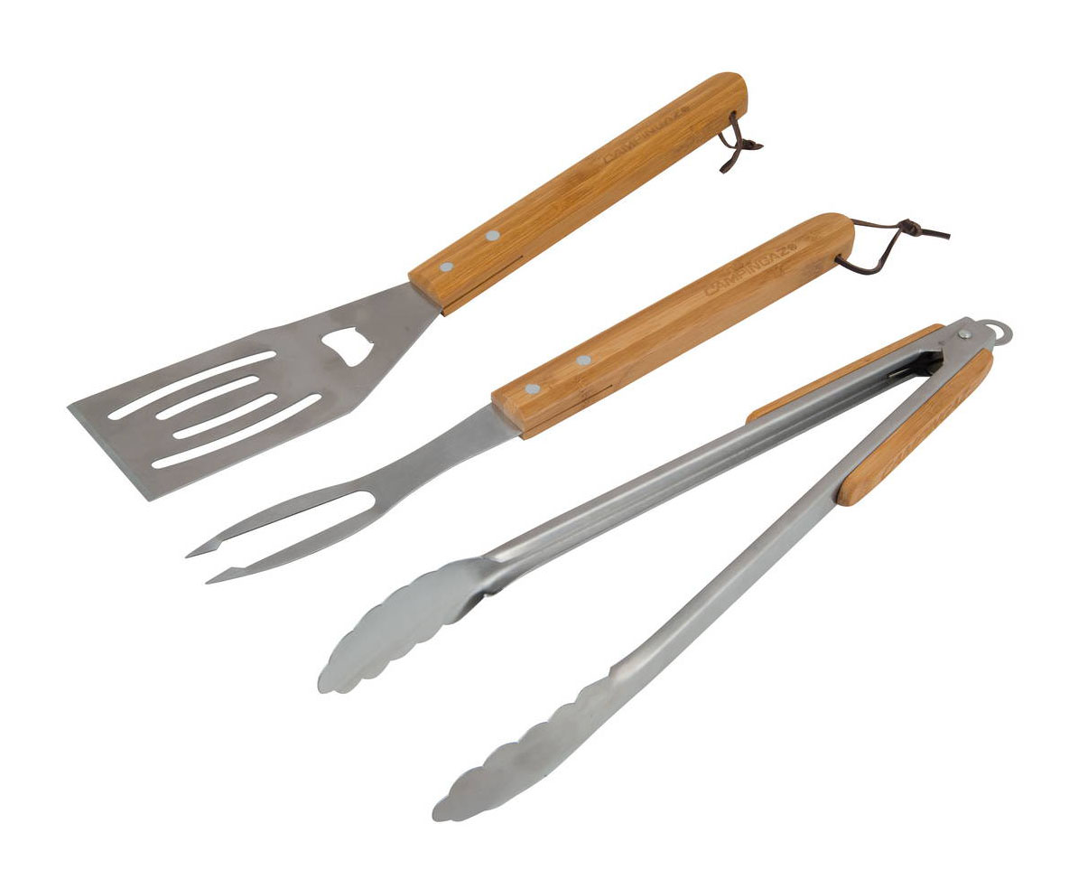 Set utensili barbecue con manico in legno (3 pz)