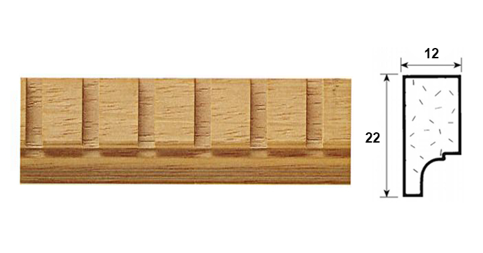 Cornice in legno art. 600f 22x16 mm pino (2,44 mt)
