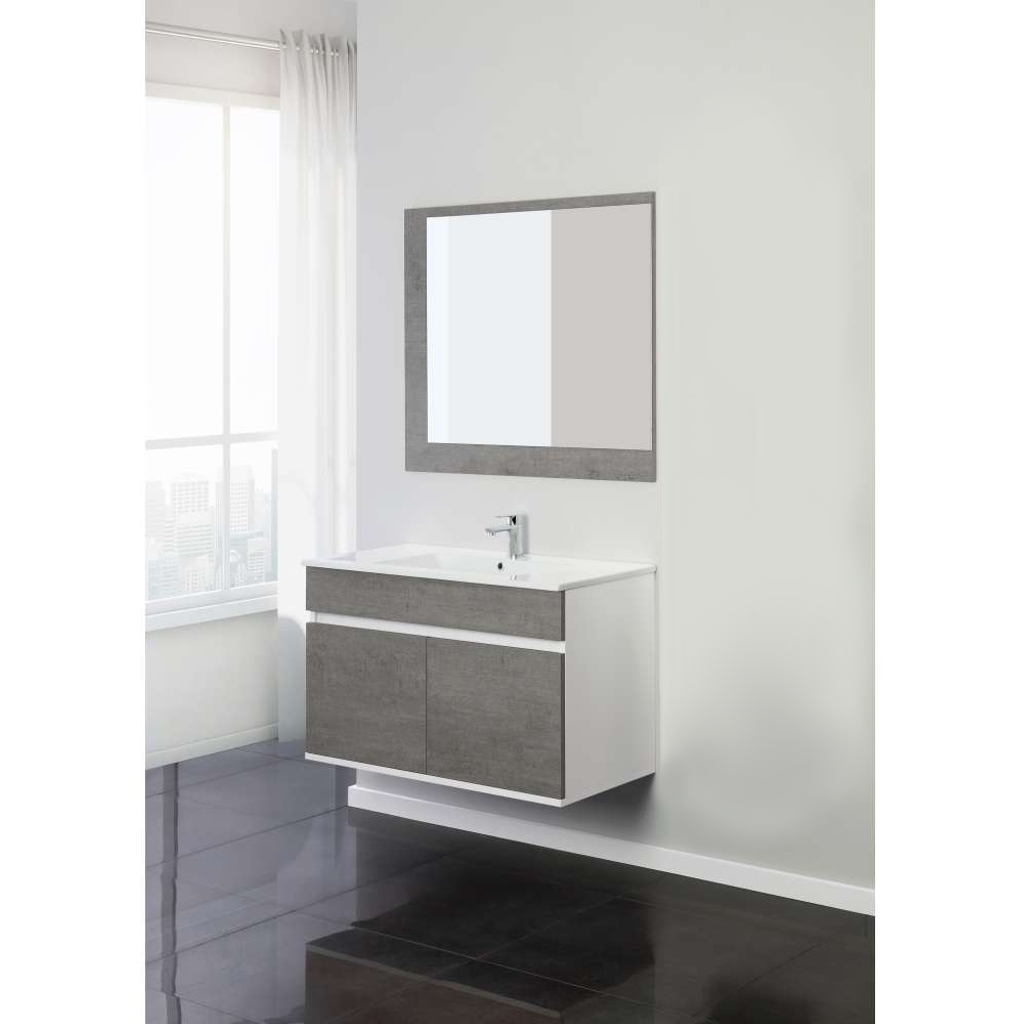 Composizione bagno Fabula con mobile lavello specchio e luce bianco e cemento 92x47x58 cm