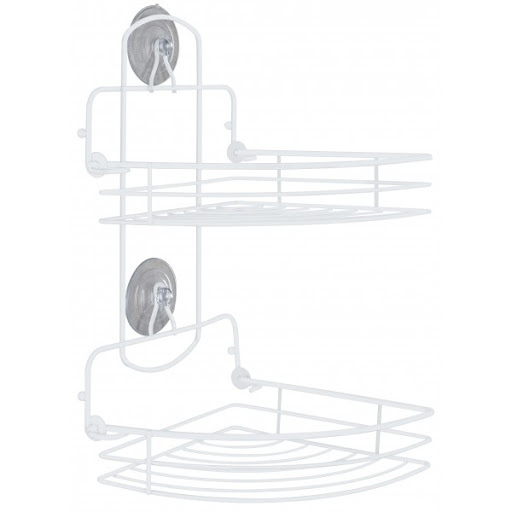 Mensola angolare per doccia pieghevole con due ripiani bianco 