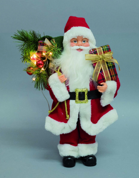 Babbo Natale rosso 40 cm con sacco doni e 6 led bianco caldo 