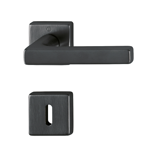 Maniglia Hoppe Dallas con rosetta e bocchetta quadra 49 mm nero satinato per porte da interni ed esterni