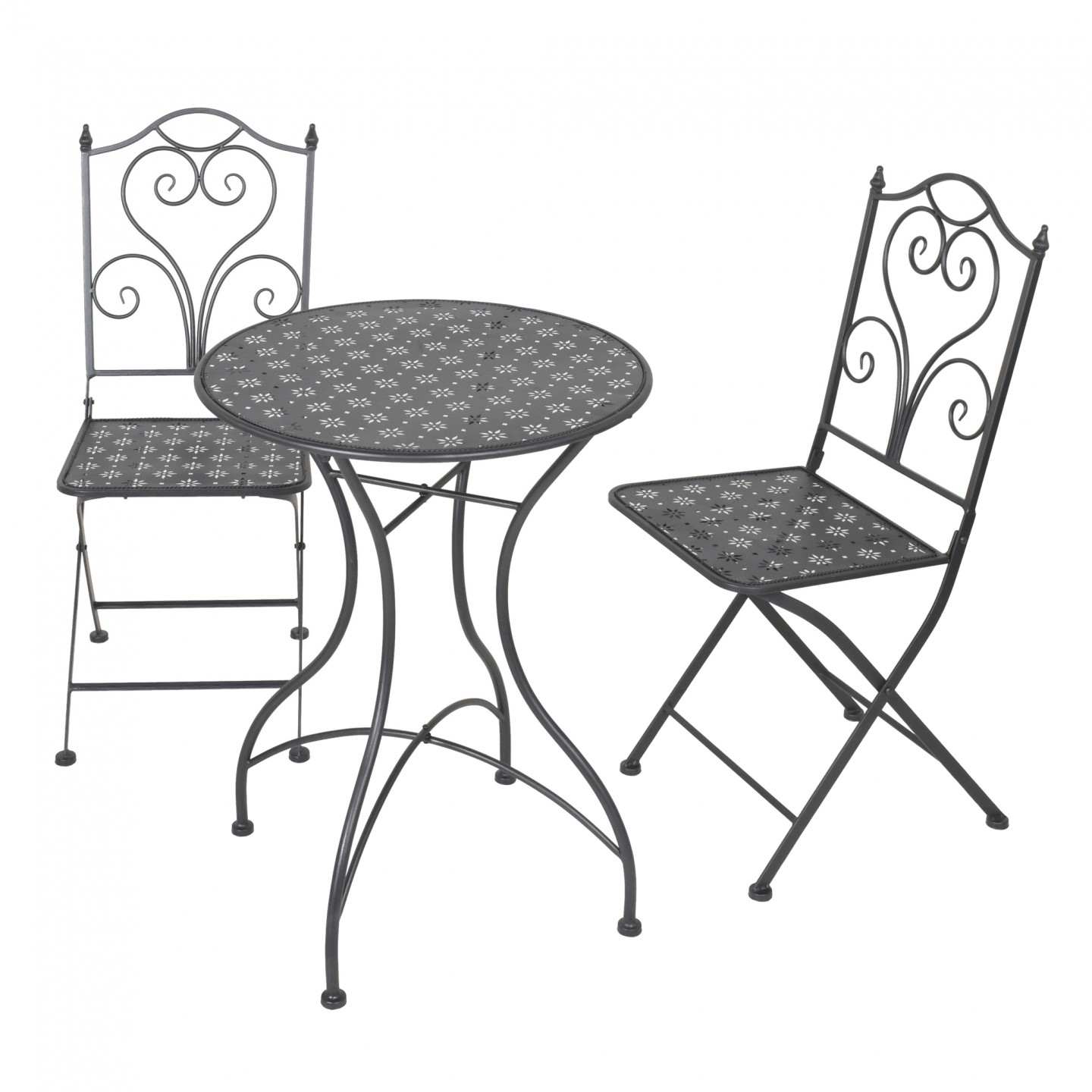 Set da giardino con due sedie e tavolino in metallo nero Bistrò
