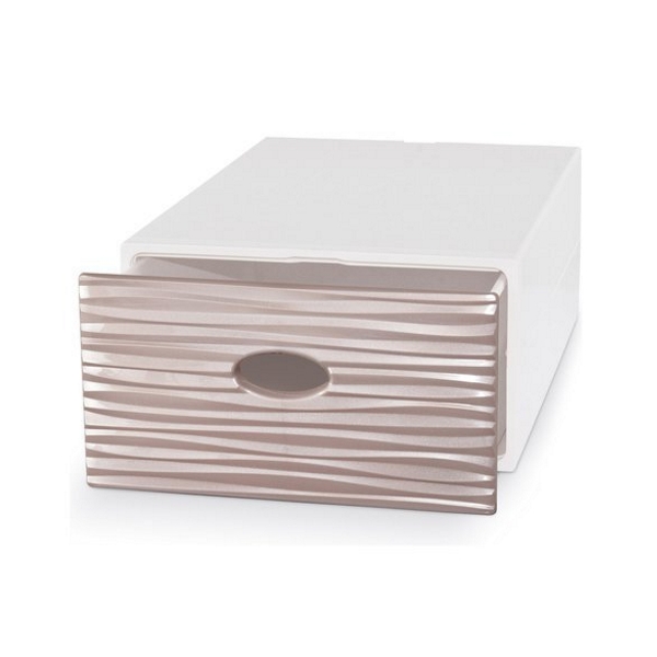 Cassetto contenitore impilabile Domopak Qbox wave large 28x40x15 cm perla