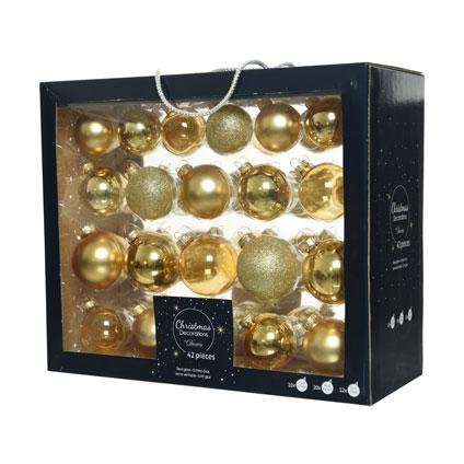 Set 42pz palline per albero di Natale in vetro oro chiaro misure assortite 