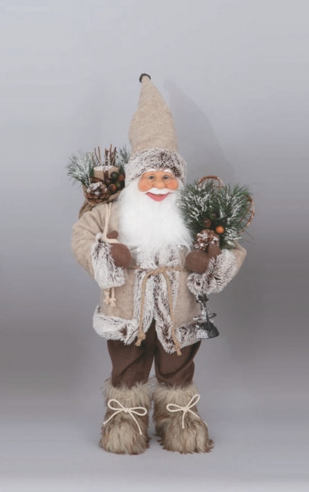 Babbo Natale marrone fisso 60 cm con lanterna e e sacco regali
