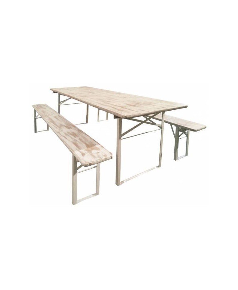 Tavolo pic nic tre pezzi ferro e legno naturale richiudibile 220x80 cm