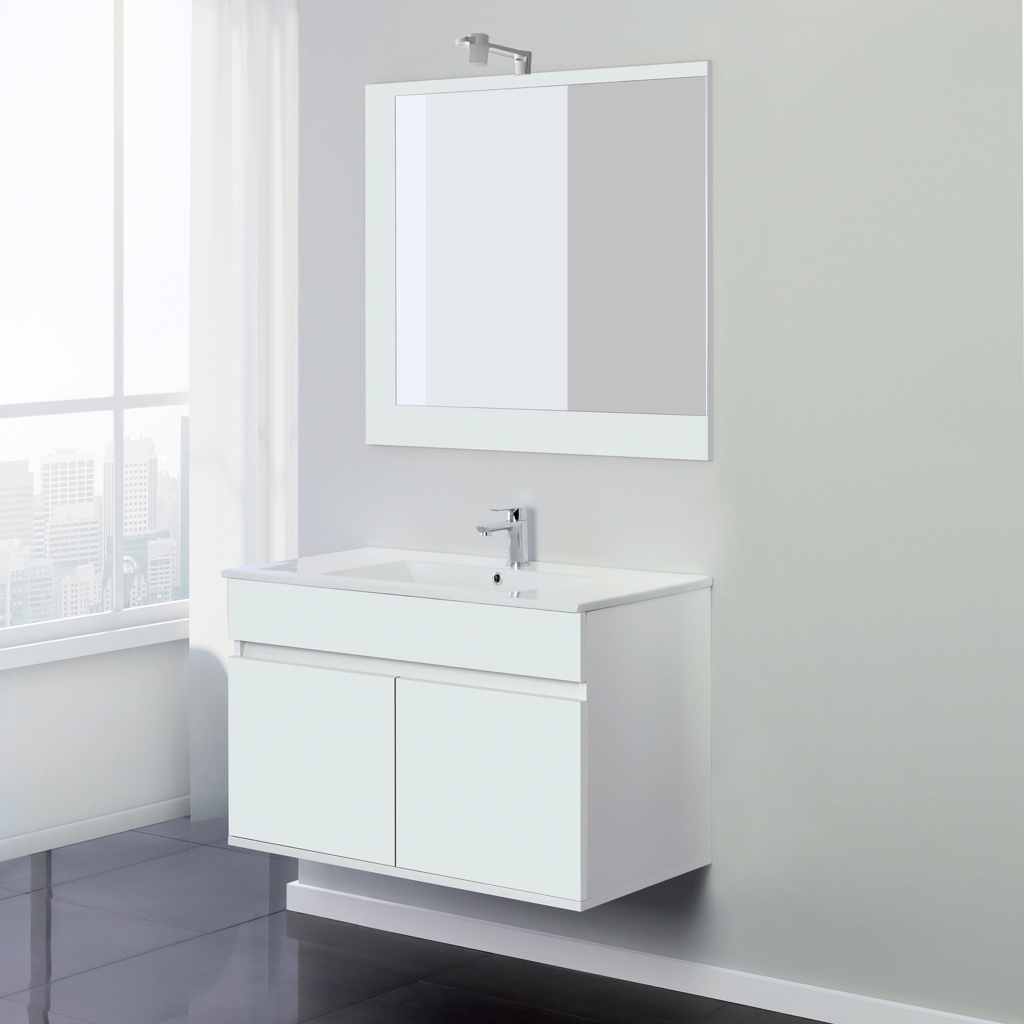 Composizione bagno Fabula con mobile lavello e specchio bianco lucido 92x47x58cm
