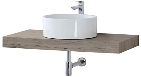 Mobile bagno sospeso effetto legno 90x50cm con lavello in ceramica bianco 40cm